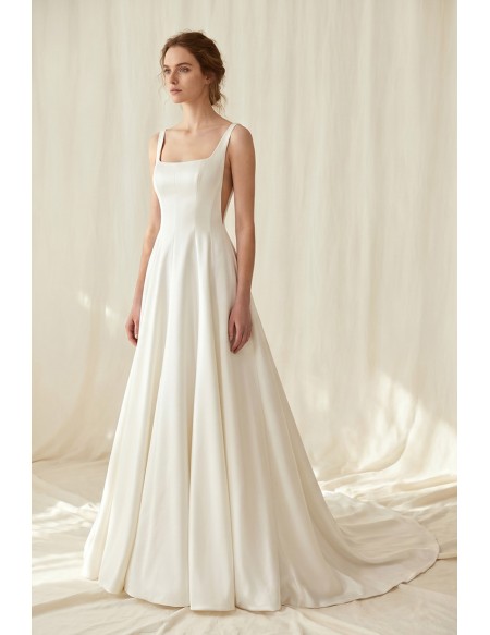 Minimalist Satin A-Line Wedding Dress with Low Back for a Modern Courthouse Ceremony