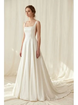 Minimalist Satin A-Line Wedding Dress with Low Back for a Modern Courthouse Ceremony