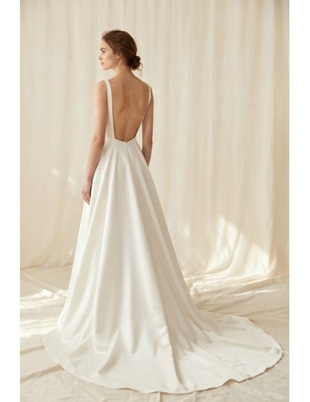 Minimalist Satin A-Line Wedding Dress with Low Back for a Modern Courthouse Ceremony