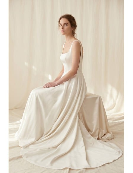 Minimalist Satin A-Line Wedding Dress with Low Back for a Modern Courthouse Ceremony