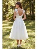 Vintage Lace Tea-Length Wedding Dress with Cap Sleeves for Outdoor Garden Ceremonies
