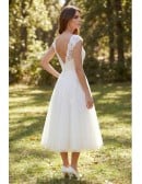 Vintage Lace Tea-Length Wedding Dress with Cap Sleeves for Outdoor Garden Ceremonies