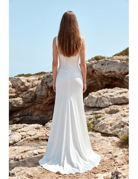 Minimalist Satin Cowl Neck Wedding Dress for Modern Beach or Seaside Ceremonies