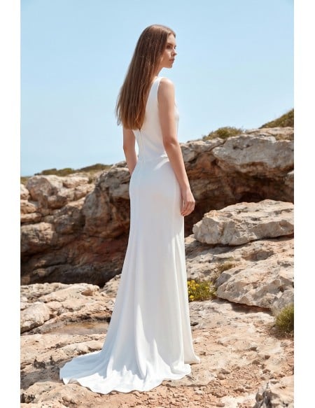 Minimalist Satin Cowl Neck Wedding Dress for Modern Beach or Seaside Ceremonies