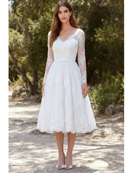Long Sleeve Lace A-Line Wedding Dress with V-Back for Romantic Garden Ceremonies