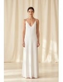 Minimalist Satin Slip Wedding Dress with Deep V Back for Modern Courthouse Brides