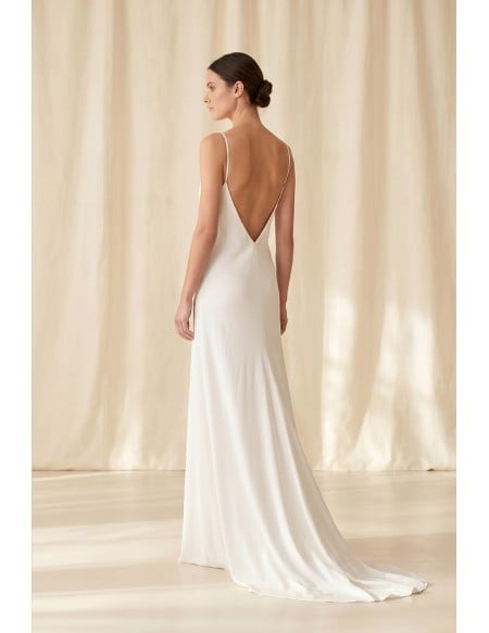 Minimalist Satin Slip Wedding Dress with Deep V Back for Modern Courthouse Brides