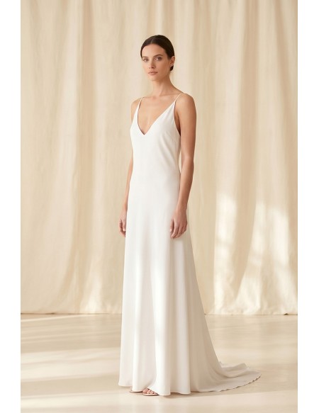 Minimalist Satin Slip Wedding Dress with Deep V Back for Modern Courthouse Brides