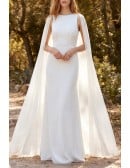 Modern Crepe Wedding Dress with Sheer Cape Sleeves for Elegant Outdoor Ceremonies