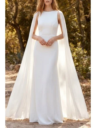 Modern Crepe Wedding Dress with Sheer Cape Sleeves for Elegant Outdoor Ceremonies