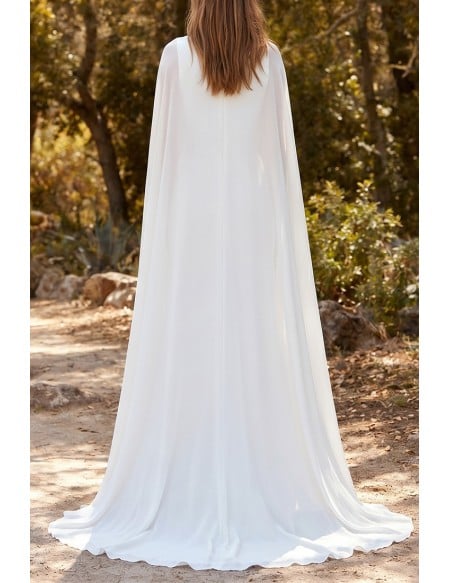 Modern Crepe Wedding Dress with Sheer Cape Sleeves for Elegant Outdoor Ceremonies