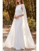 Modern Crepe Wedding Dress with Sheer Cape Sleeves for Elegant Outdoor Ceremonies
