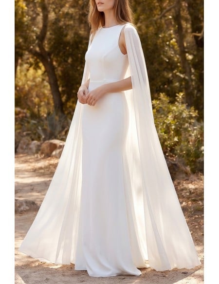Modern Crepe Wedding Dress with Sheer Cape Sleeves for Elegant Outdoor Ceremonies