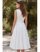 Elegant Tea-Length Wedding Dress with Bateau Neckline for Courthouse or Garden Ceremonies