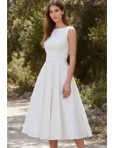 Elegant Tea-Length Wedding Dress with Bateau Neckline for Courthouse or Garden Ceremonies