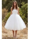 Tea-Length Tulle A-Line Wedding Dress with Scoop Neck for Outdoor Elopements