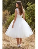 Tea-Length Tulle A-Line Wedding Dress with Scoop Neck for Outdoor Elopements