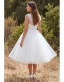 Tea-Length Tulle A-Line Wedding Dress with Scoop Neck for Outdoor Elopements