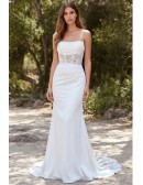 Strapless Lace Corset Satin Wedding Dress for an Outdoor Garden Ceremony