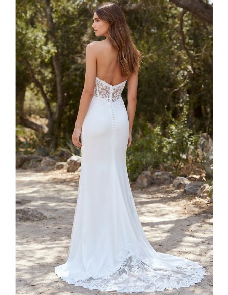 Strapless Lace Corset Satin Wedding Dress for an Outdoor Garden Ceremony