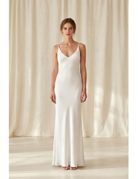 Minimalist Satin Slip Wedding Dress with Spaghetti Straps for Courthouse Ceremonies