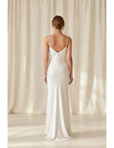 Minimalist Satin Slip Wedding Dress with Spaghetti Straps for Courthouse Ceremonies