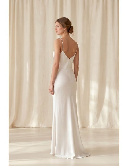 Minimalist Satin Slip Wedding Dress with Spaghetti Straps for Courthouse Ceremonies