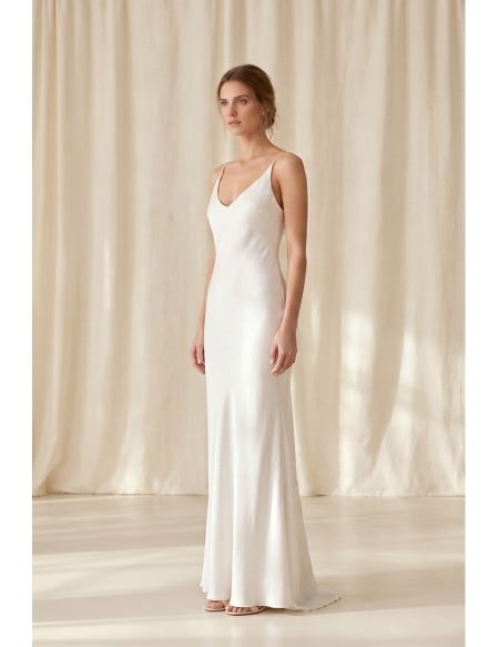 Minimalist Satin Slip Wedding Dress with Spaghetti Straps for Courthouse Ceremonies