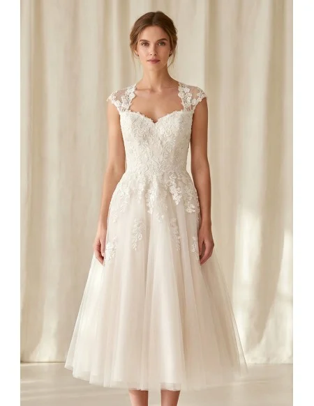 wedding dress lace cap sleeves vintage a line cap sleeve wedding dress Ivory 3D Lace Cap Sleeves A-line Illusion Back Vintage Wedding Dresses, CW0361 US2 / As Pic-parroquiadesanalbertomagno.com