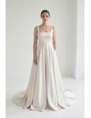 Minimalist Satin A-Line Wedding Dress with Square Neck and Low Back for Modern Ceremonies