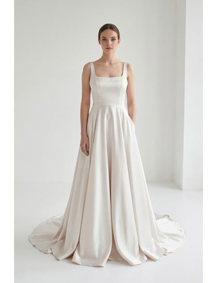 Minimalist Satin A-Line Wedding Dress with Square Neck and Low Back for Modern Ceremonies