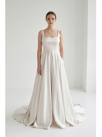 Minimalist Satin A-Line Wedding Dress with Square Neck and Low Back for Modern Ceremonies