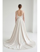 Minimalist Satin A-Line Wedding Dress with Square Neck and Low Back for Modern Ceremonies