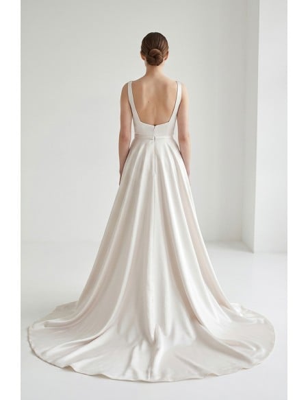 Minimalist Satin A-Line Wedding Dress with Square Neck and Low Back for Modern Ceremonies