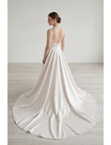 Minimalist Satin A-Line Wedding Dress with Square Neck and Low Back for Modern Ceremonies