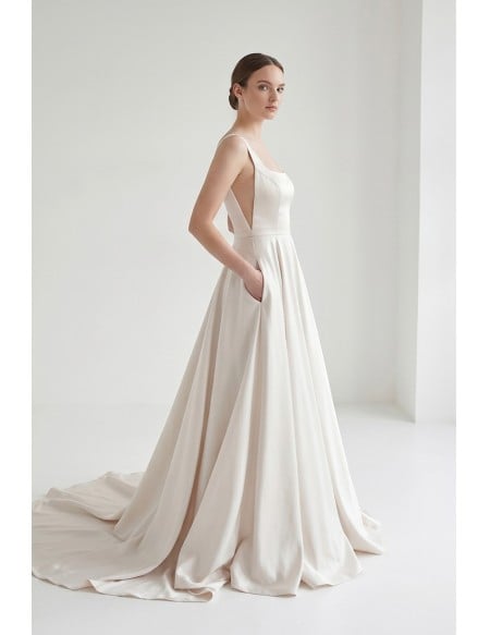 Minimalist Satin A-Line Wedding Dress with Square Neck and Low Back for Modern Ceremonies