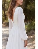 Boho Long Sleeve Chiffon Wedding Dress with Slit for Outdoor Forest Ceremonies