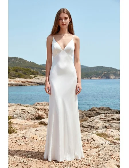 Minimalist Satin Slip Wedding Dress with Low Back for Effortless Beach Ceremonies