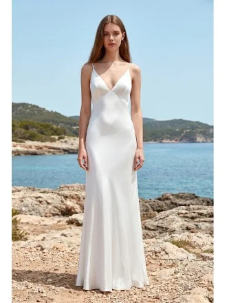 Minimalist Satin Slip Wedding Dress with Low Back for Effortless Beach Ceremonies