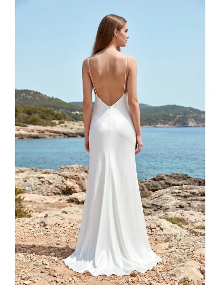 Minimalist Satin Slip Wedding Dress with Low Back for Effortless Beach Ceremonies