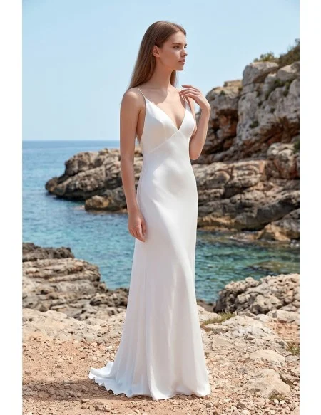 Minimalist Satin Slip Wedding Dress with Low Back for Effortless Beach Ceremonies
