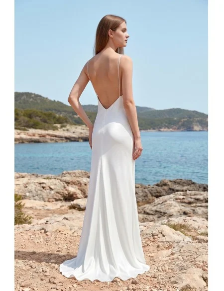 Minimalist Satin Slip Wedding Dress with Low Back for Effortless Beach Ceremonies