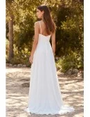 Minimalist Spaghetti-Strap Wedding Dress with Leg Slit for Effortless Beach Ceremonies