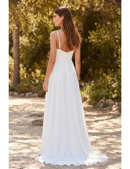 Minimalist Spaghetti-Strap Wedding Dress with Leg Slit for Effortless Beach Ceremonies