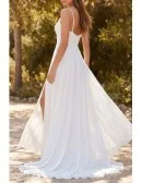 Minimalist Spaghetti-Strap Wedding Dress with Leg Slit for Effortless Beach Ceremonies