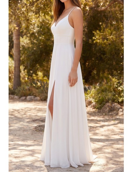Minimalist Spaghetti-Strap Wedding Dress with Leg Slit for Effortless Beach Ceremonies