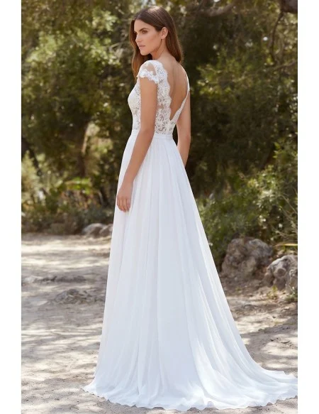 Boho Lace Illusion Wedding Dress with Double Slits for Outdoor Summer Ceremonies