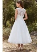 Tea-Length Lace A-Line Wedding Dress with Illusion Neckline for Outdoor Garden Ceremonies