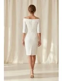 Minimalist Off-Shoulder Knee-Length Wedding Dress with Buttons for Courthouse Brides