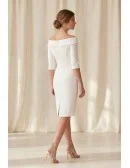 Minimalist Off-Shoulder Knee-Length Wedding Dress with Buttons for Courthouse Brides
